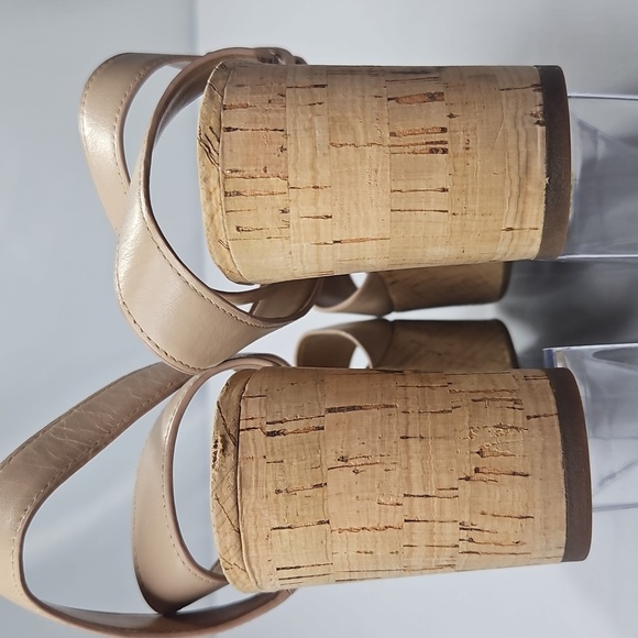 Coach Becka Tan Leather Platform Beachwood Cork Wedge Sandals Sz 7 - Picture 9 of 12